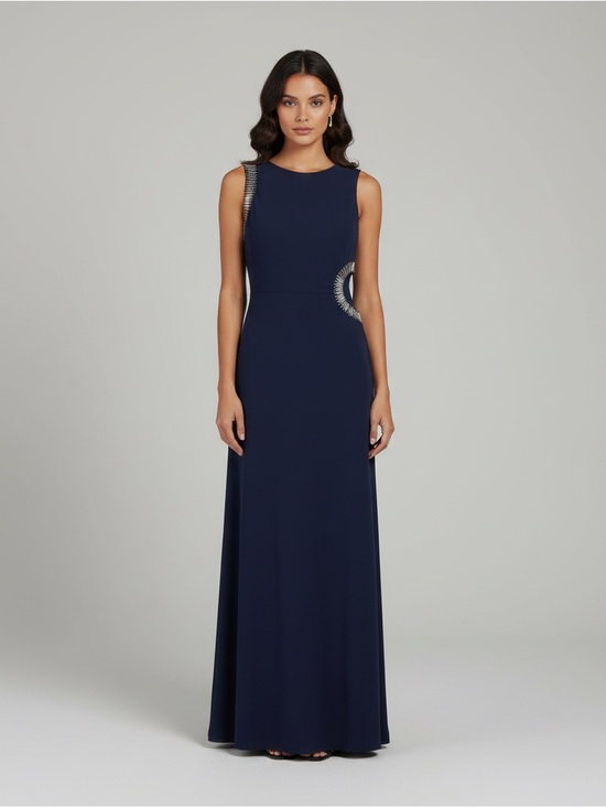Spense Dresses & Skirts - Sleeveless Navy Evening Gown with Side Embellishment Size 6 Formal Wedding Date